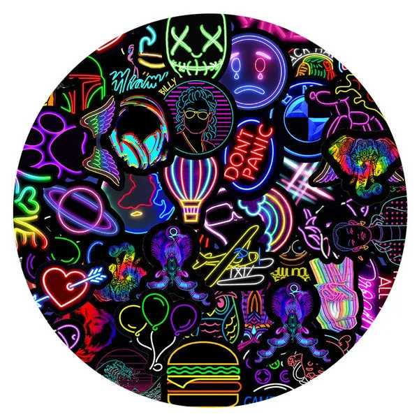 100-Piece: Cartoon Neon Light Graffiti Stickers