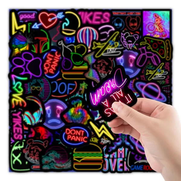 100-Piece: Cartoon Neon Light Graffiti Stickers