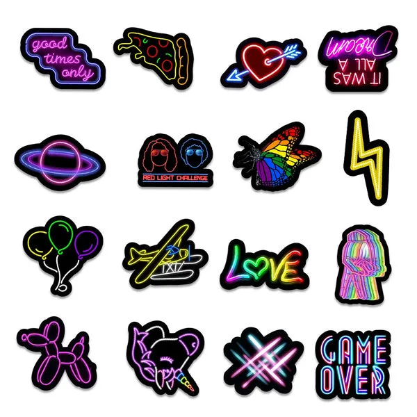 100-Piece: Cartoon Neon Light Graffiti Stickers