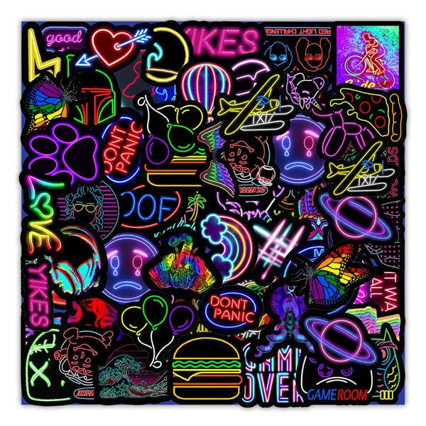 100-Piece: Cartoon Neon Light Graffiti Stickers