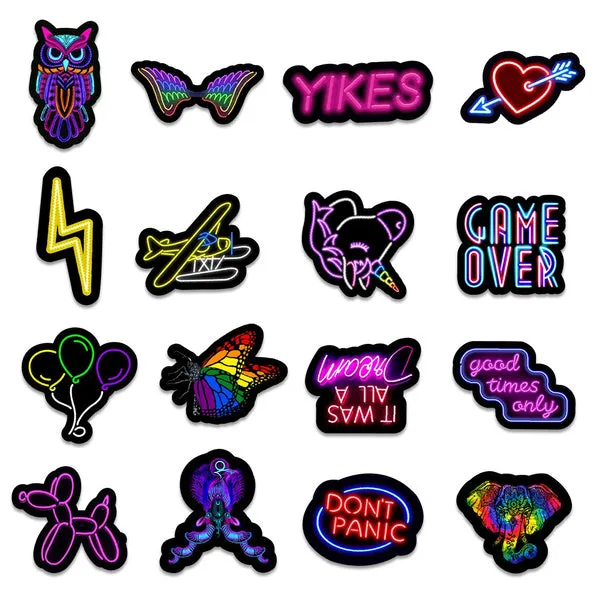 100-Piece: Cartoon Neon Light Graffiti Stickers