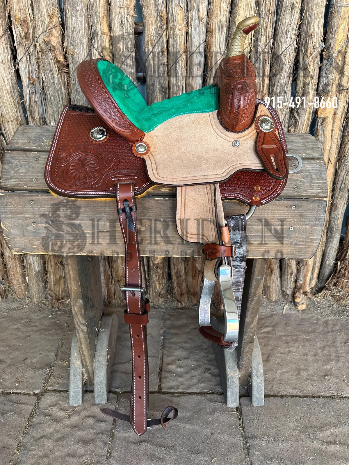 10" Sheridan Youth Barrel Racing Saddle M B/ Lime Green