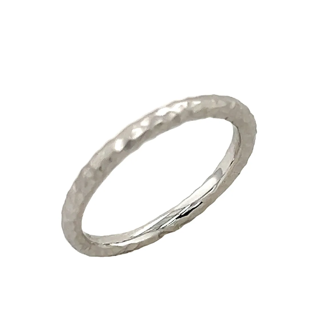 14k White Gold Hammered Stacking Ring