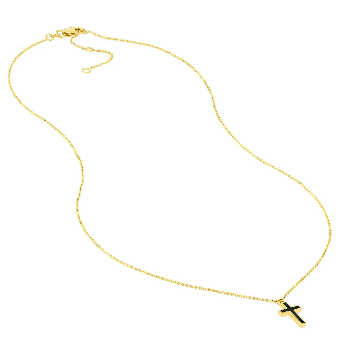 14K Yellow Gold Black Enamel Cross Adjustable Necklace