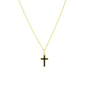 14K Yellow Gold Black Enamel Cross Adjustable Necklace