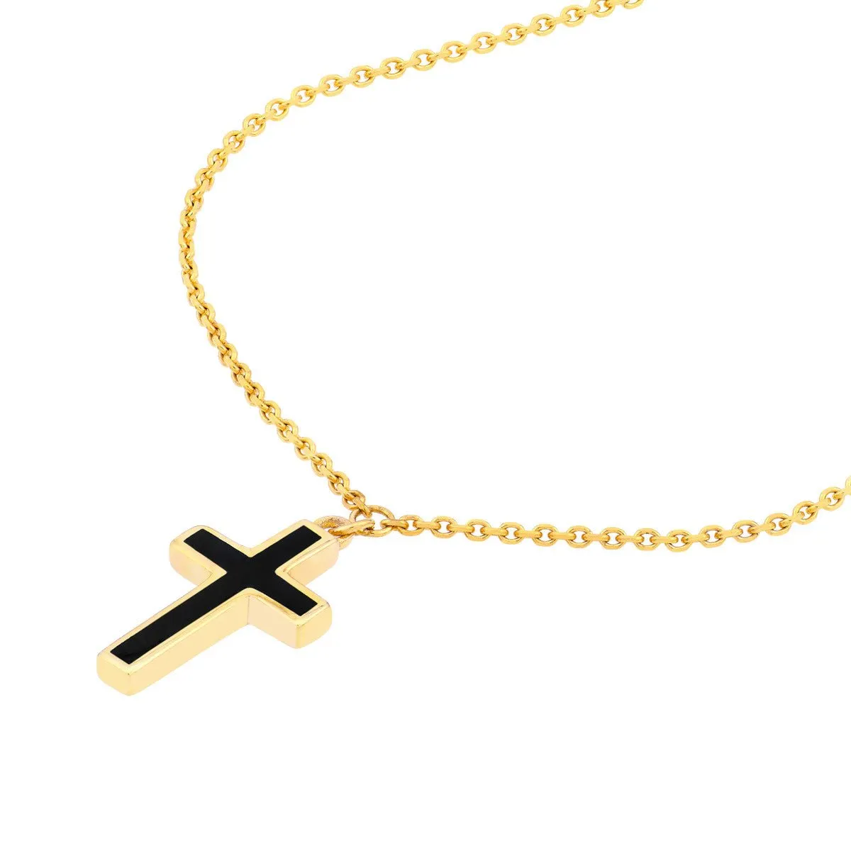 14K Yellow Gold Black Enamel Cross Adjustable Necklace