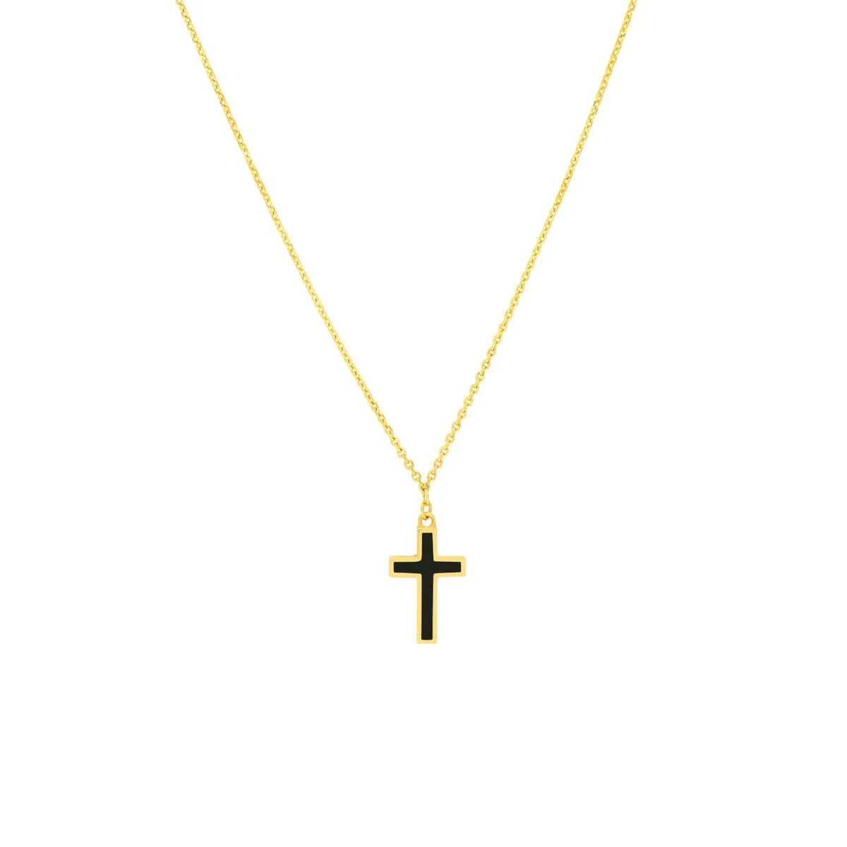 14K Yellow Gold Black Enamel Cross Adjustable Necklace