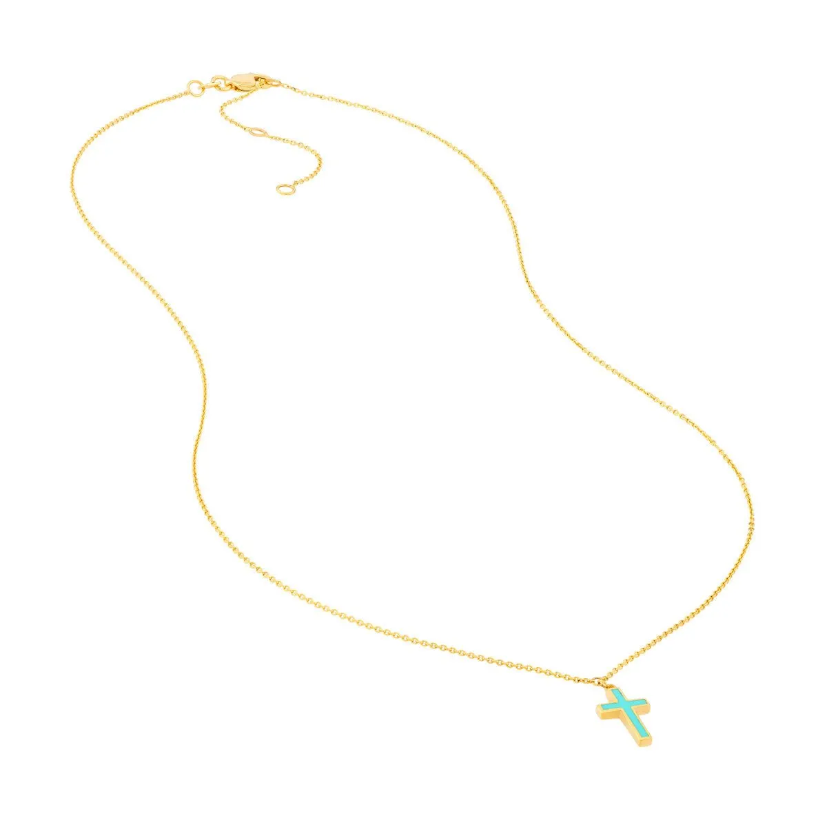 14K Yellow Gold Lt.Turquoise Cross Adjustable Necklace