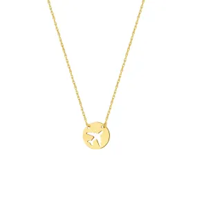 14K Yellow Gold So You Cutout Airplane Mini Disc Adjustable Necklace