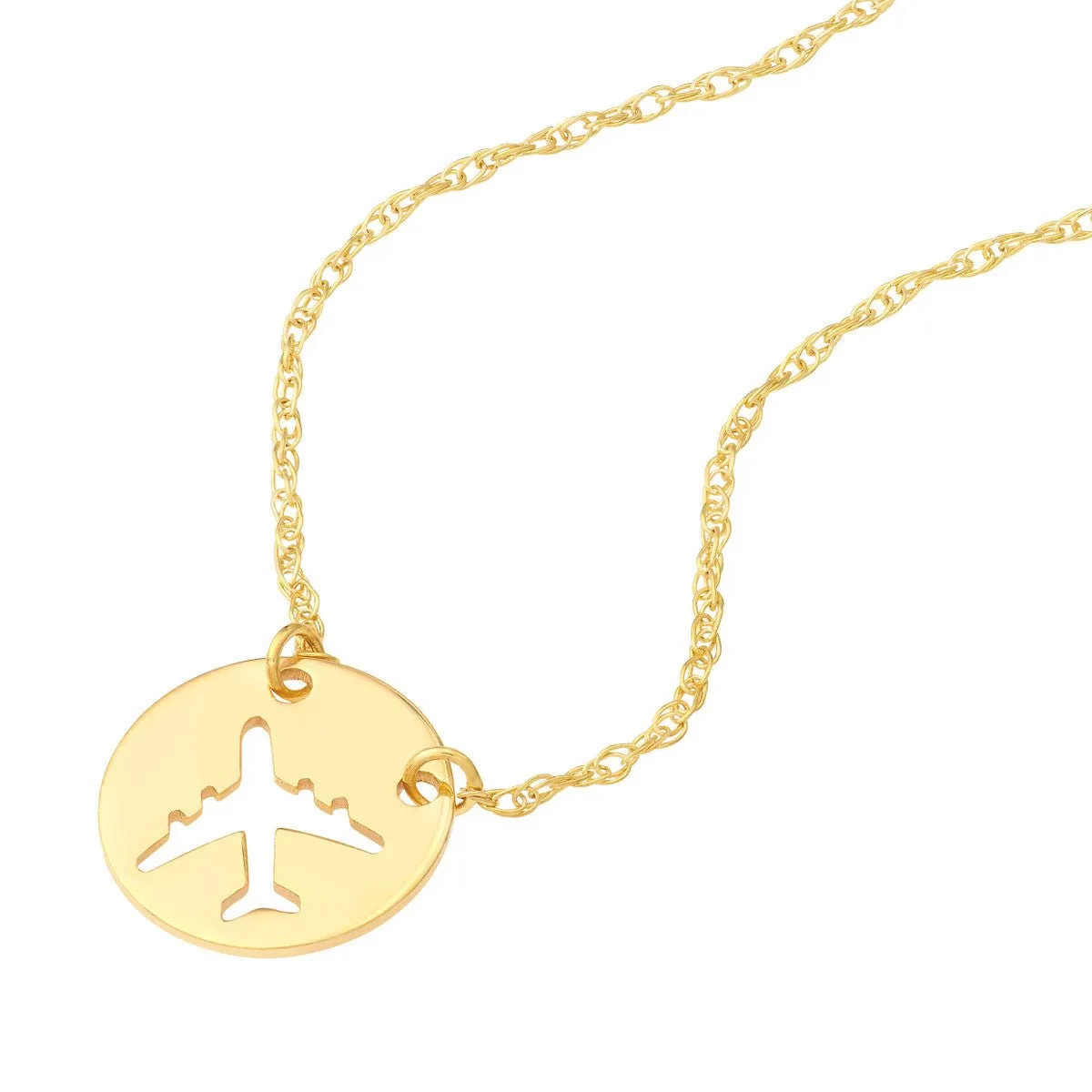 14K Yellow Gold So You Cutout Airplane Mini Disc Adjustable Necklace