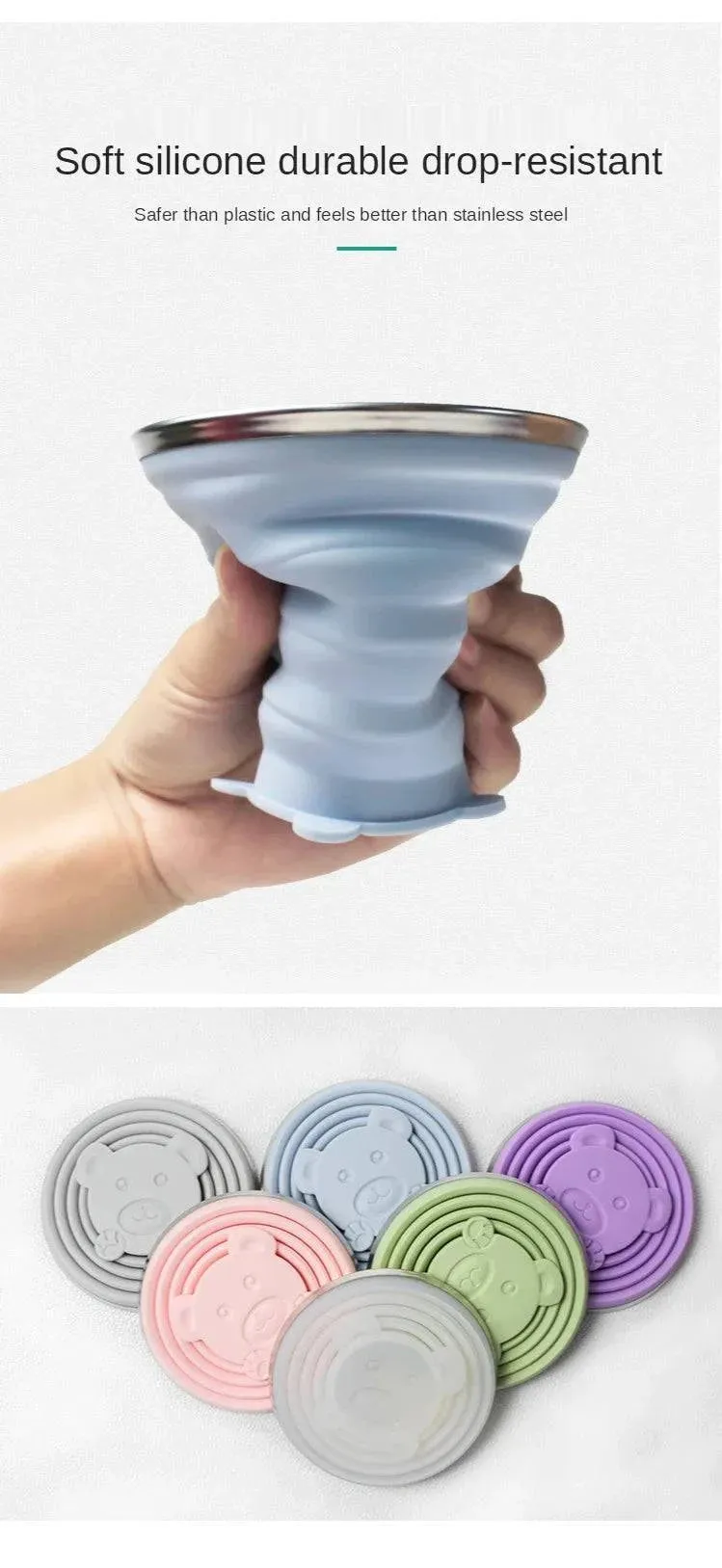 180ML Portable Silicone Folding Water Cup Outdoor Heat Resistant Foldable Mug With Lid Collapsible Travel Drinking Cups