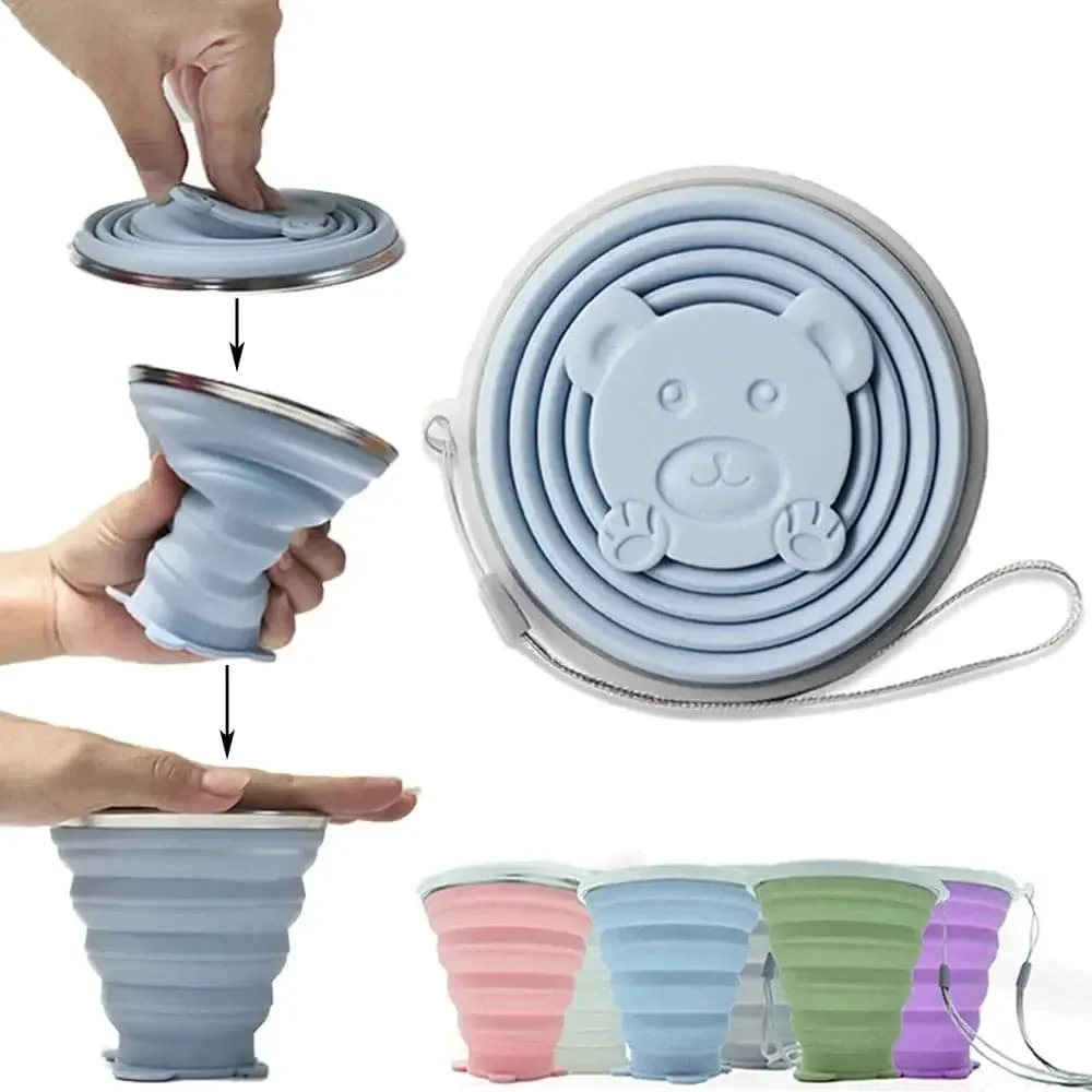 180ML Portable Silicone Folding Water Cup Outdoor Heat Resistant Foldable Mug With Lid Collapsible Travel Drinking Cups