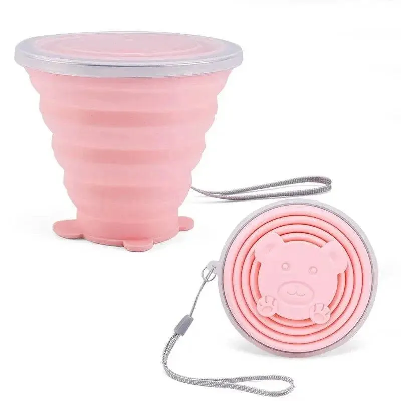 180ML Portable Silicone Folding Water Cup Outdoor Heat Resistant Foldable Mug With Lid Collapsible Travel Drinking Cups