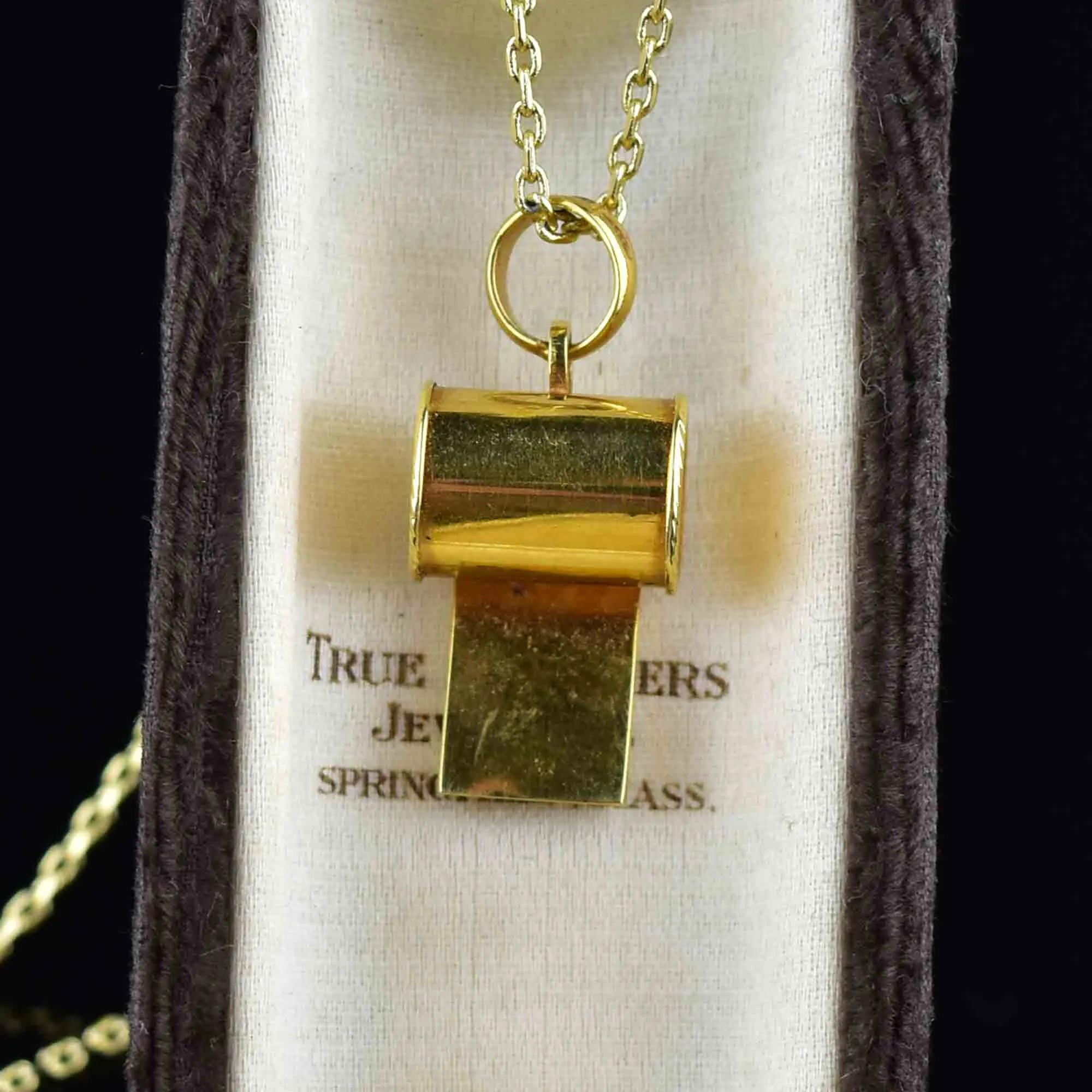 18K Solid Gold Working Whistle Pendant Necklace