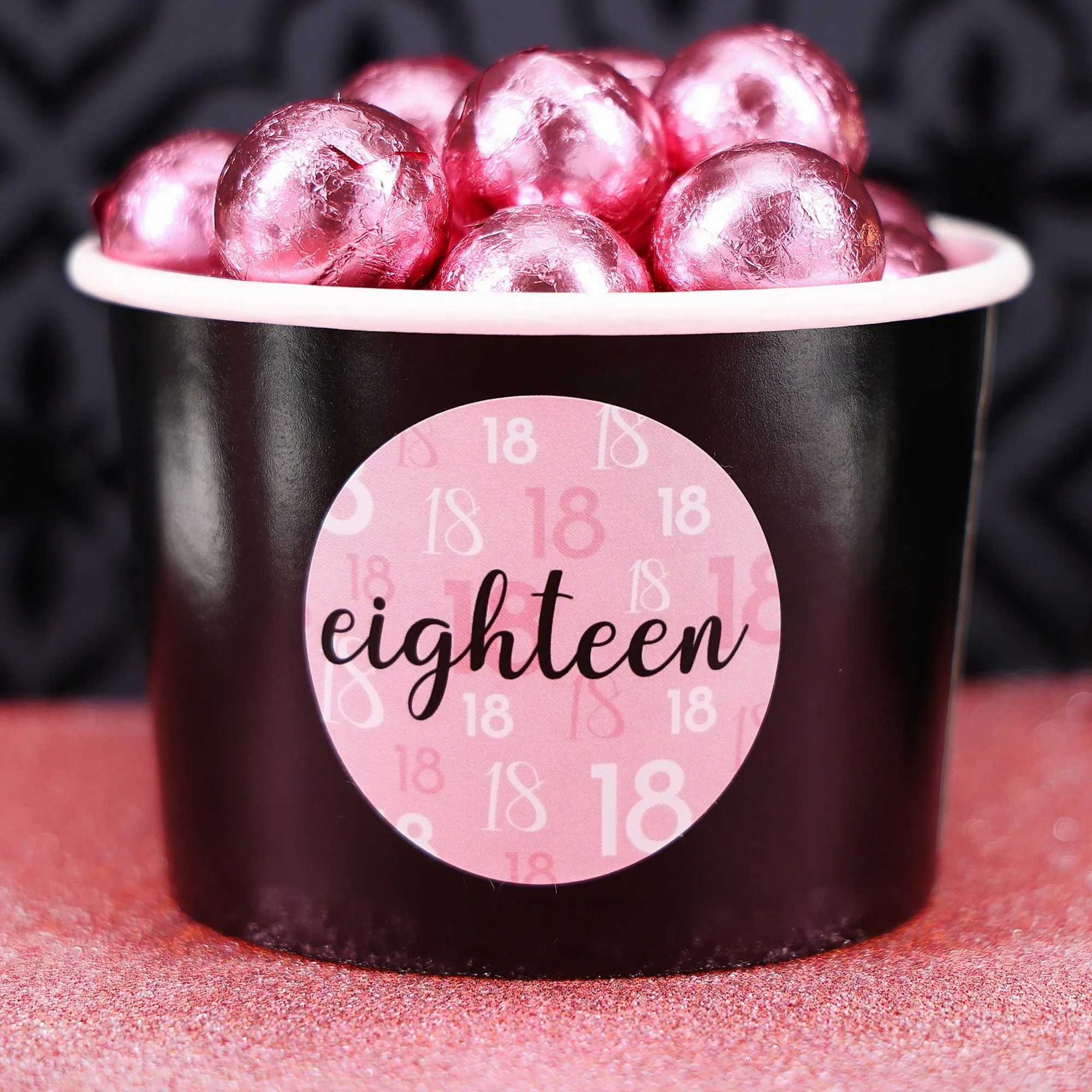 18th Birthday: Pink and Black - Adult Birthday - Round Favor Stickers - 40 Stickers