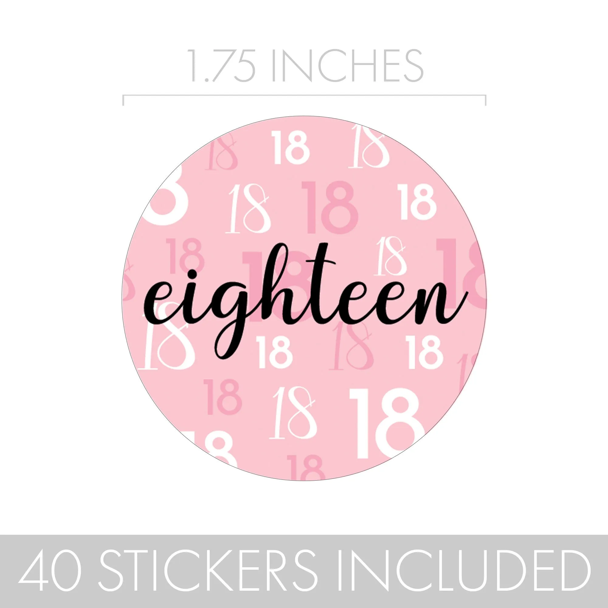 18th Birthday: Pink and Black - Adult Birthday - Round Favor Stickers - 40 Stickers