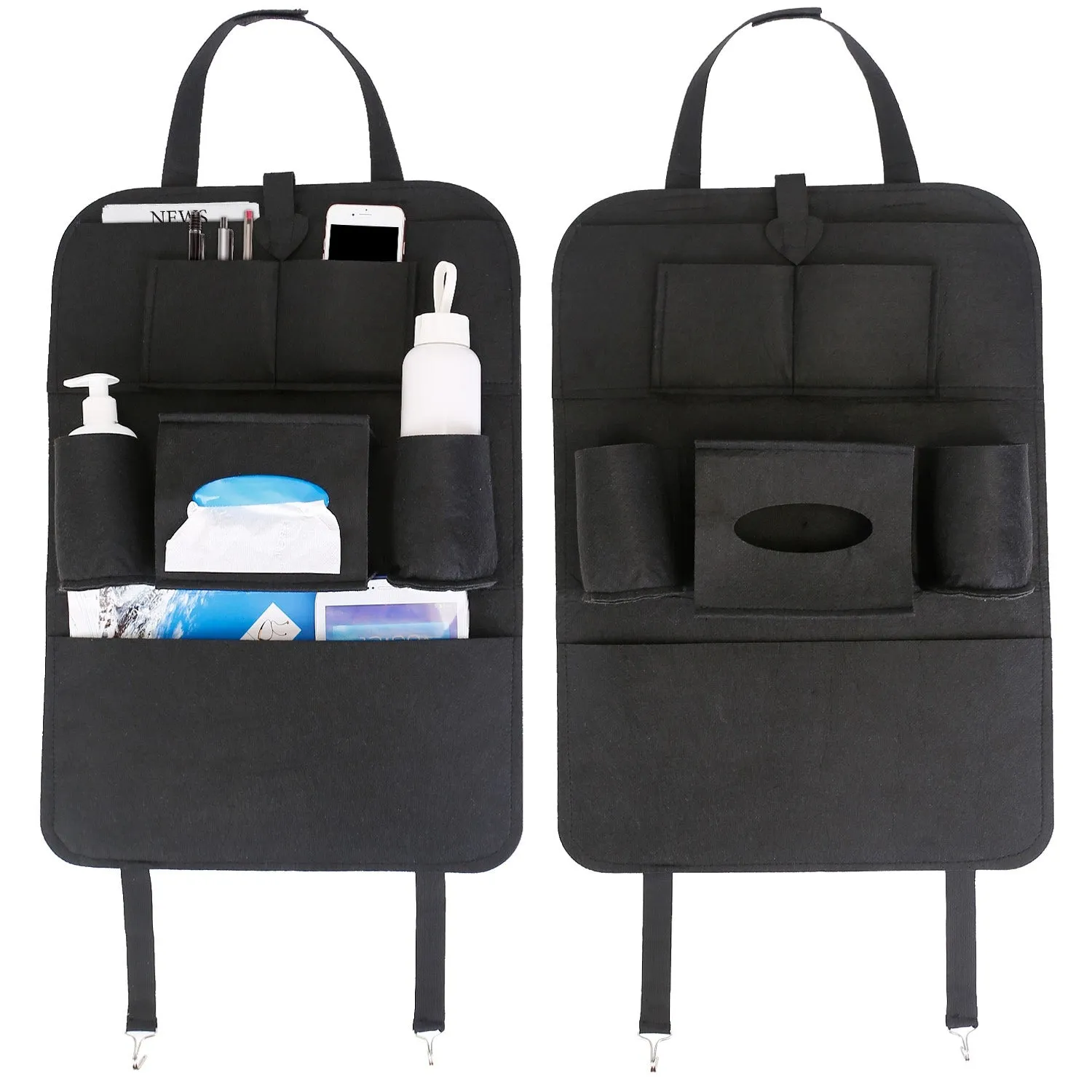 2Pcs Car Backseat Organizer Multi-pocket Car Storage Bag with 7 Pockets For Toys Snacks Drinks Pill Boxes Books Tablets Maps Magazines Water Bottle Ti