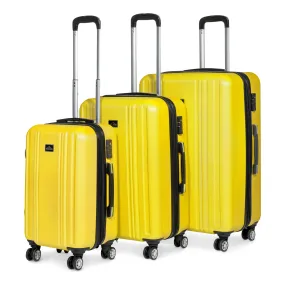 3 Piece Lightweight Luggage Suitcase Trolley Set ABS TSA Lock - Yellow - DL124