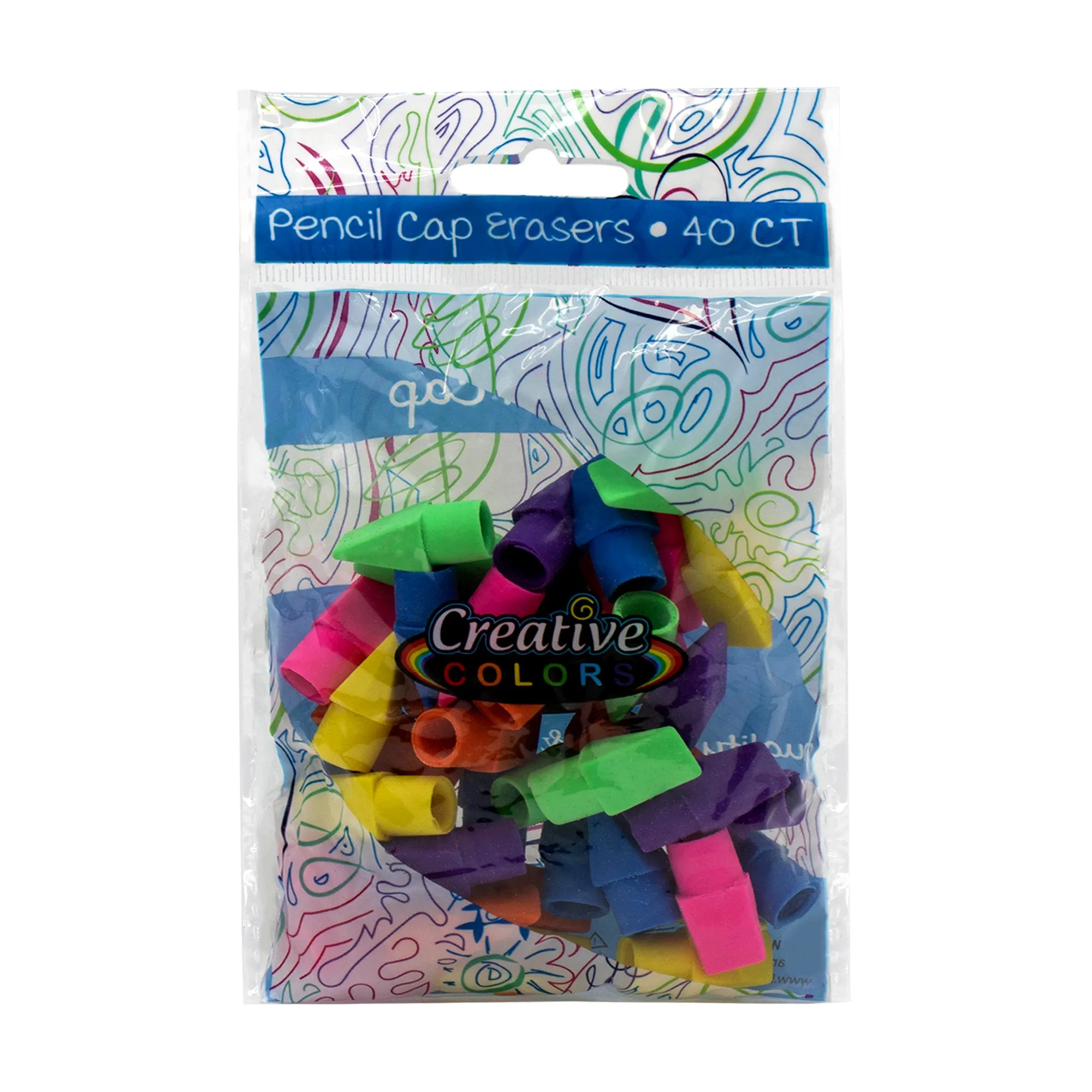 40 Pack of Colored Pencil Cap Erasers - Bulk School Supplies Wholesale Case of 48 Packs of Colored Pencil Cap Erasers