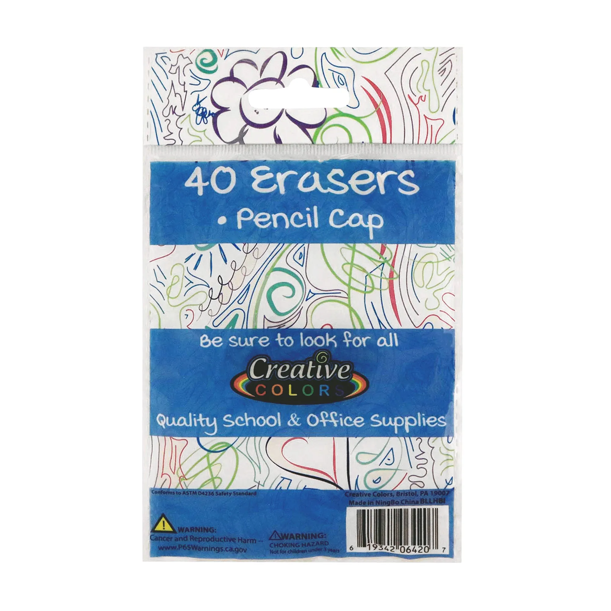 40 Pack of Colored Pencil Cap Erasers - Bulk School Supplies Wholesale Case of 48 Packs of Colored Pencil Cap Erasers