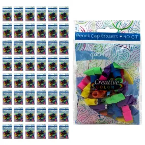 40 Pack of Colored Pencil Cap Erasers - Bulk School Supplies Wholesale Case of 48 Packs of Colored Pencil Cap Erasers