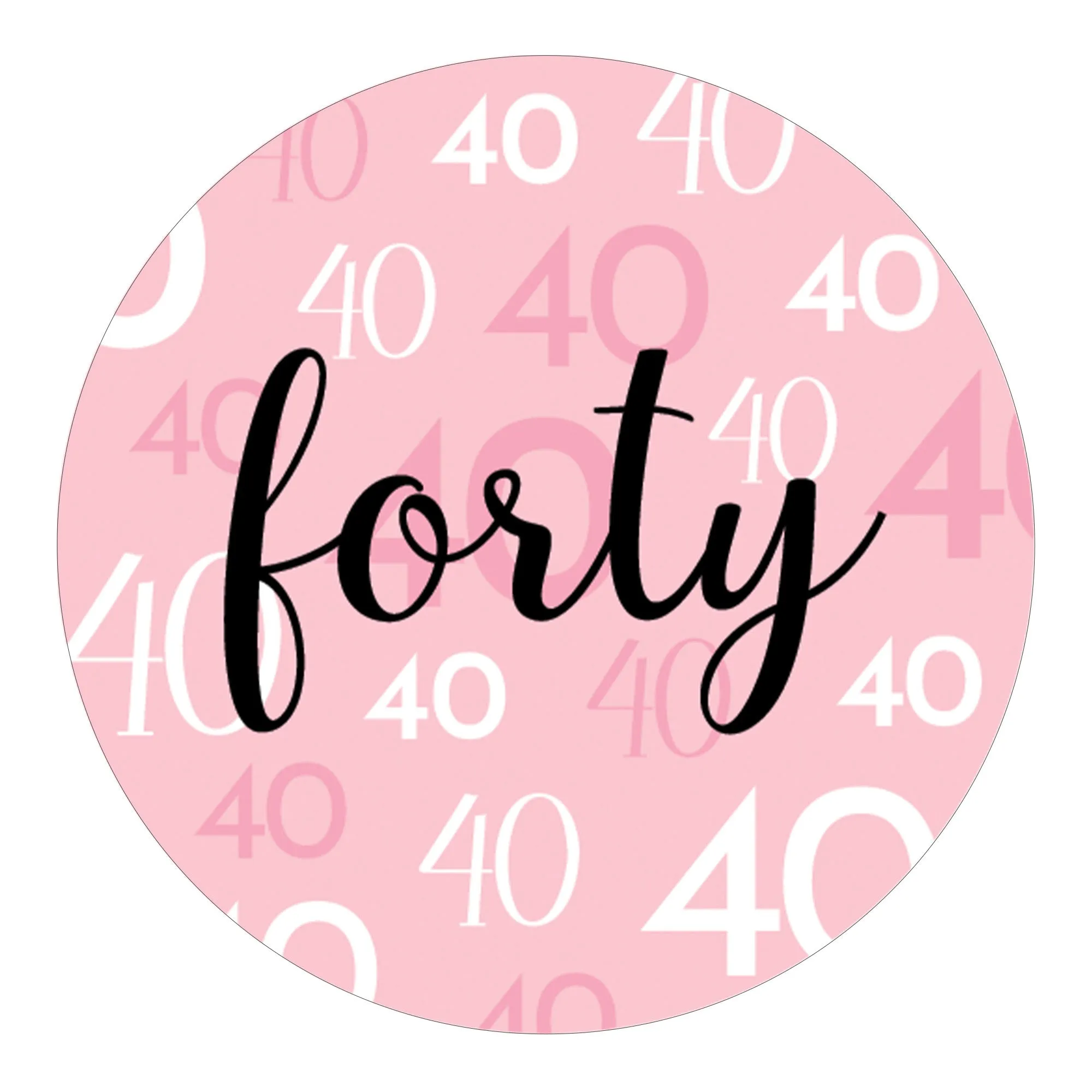 40th Birthday: Pink and Black - Adult Birthday - Round Favor Stickers - 40 Stickers