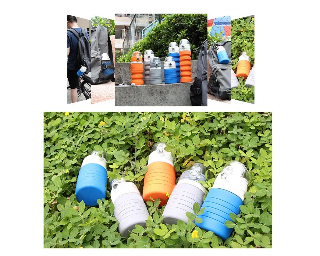 500ml Travel Silicone Folding Water Bottle for Outdoor - Blue