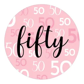 50th Birthday: Pink and Black - Adult Birthday -  Round Favor Stickers - 40 Stickers