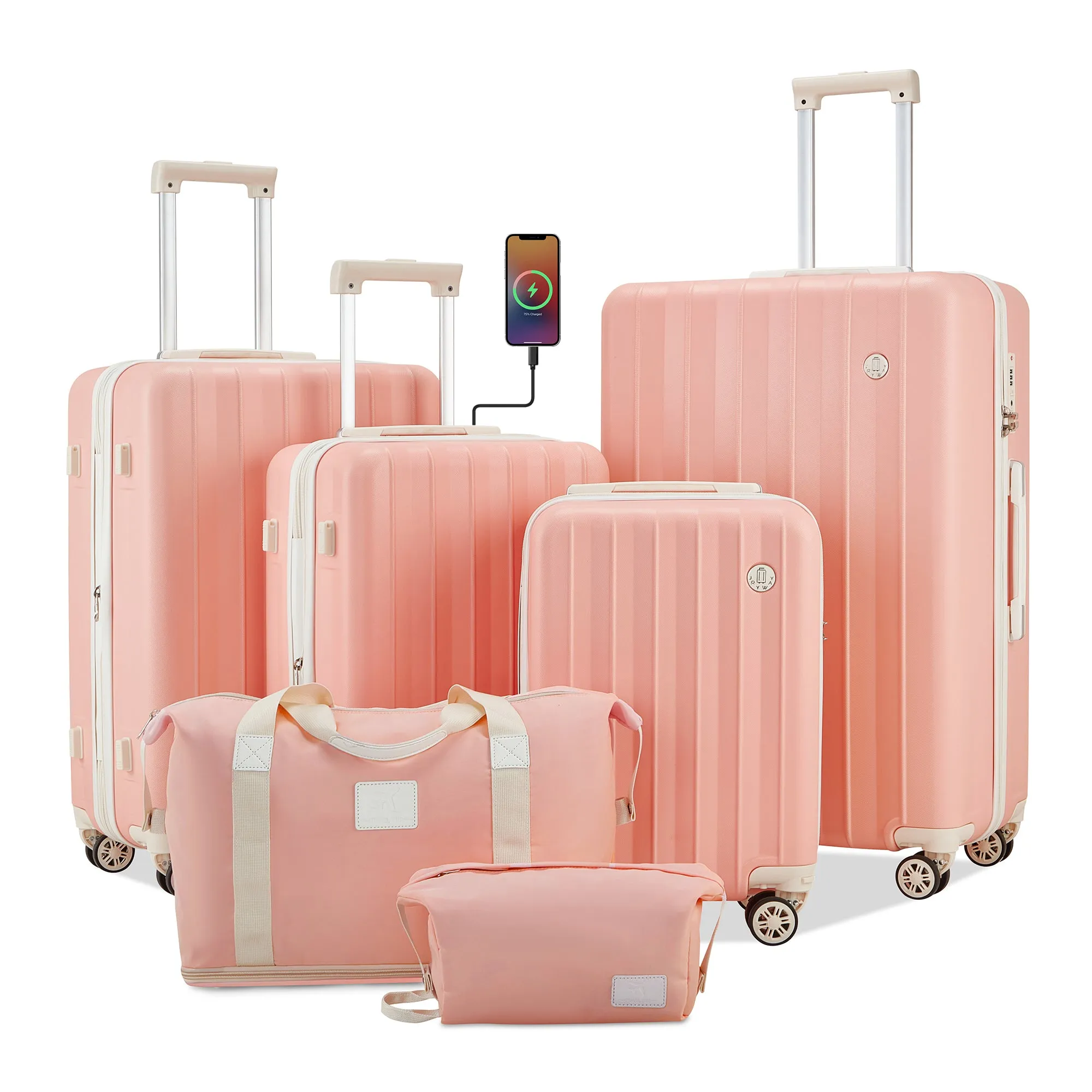 6 Pieces Set 18/20/24/28 INCH Carry On Luggage Set TR007 Plus with Cup Holder and USB Port