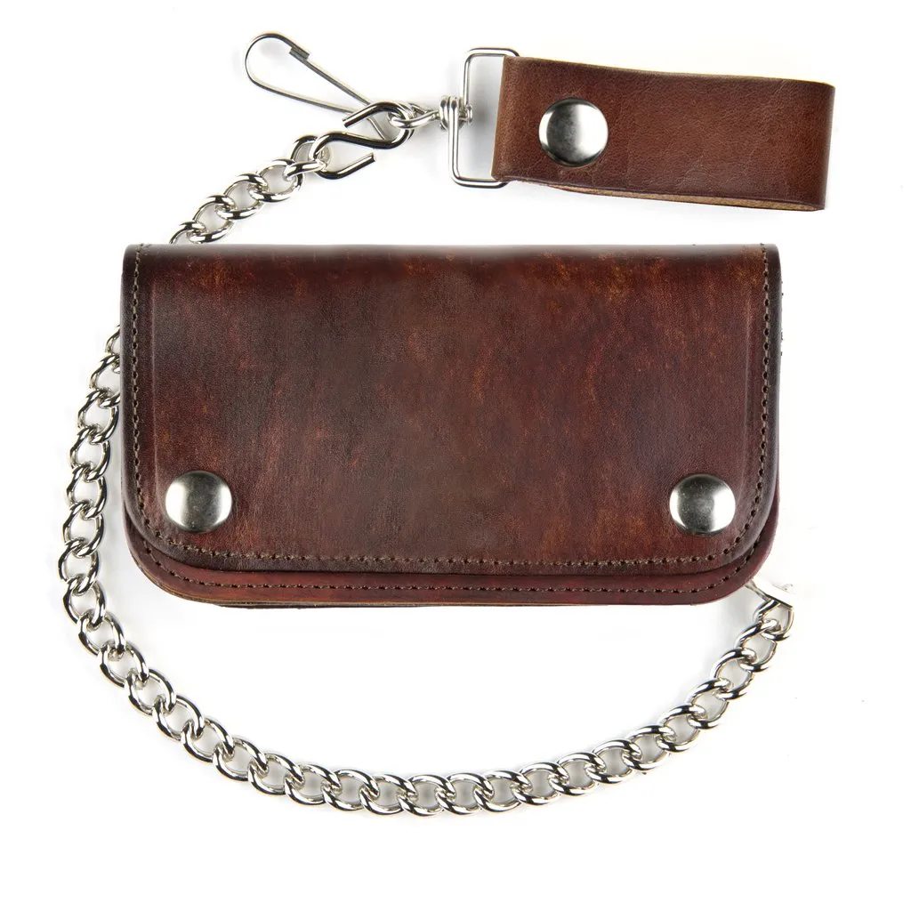 6" Antique Leather Wallet w/ Chain