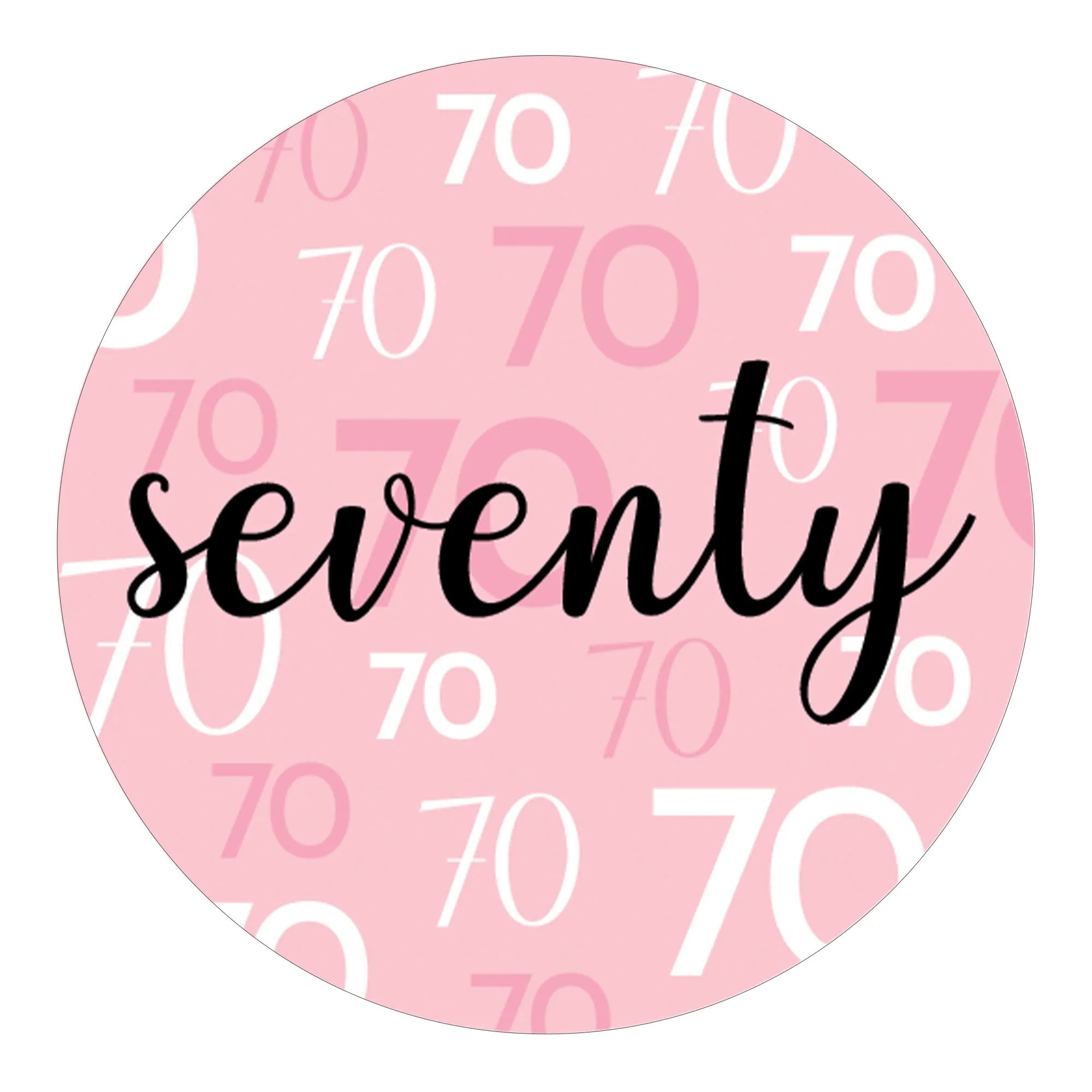 70th Birthday: Pink and Black - Adult Birthday -  Round Favor Stickers - 40 Stickers