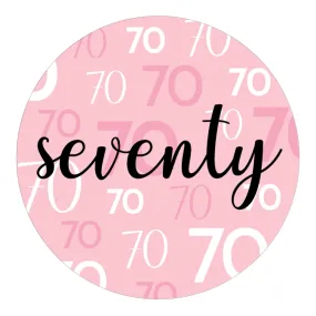 70th Birthday: Pink and Black - Adult Birthday -  Round Favor Stickers - 40 Stickers