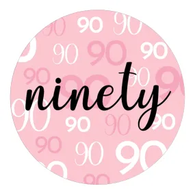 90th Birthday: Pink and Black - Adult Birthday -  Round Favor Stickers - 40 Stickers