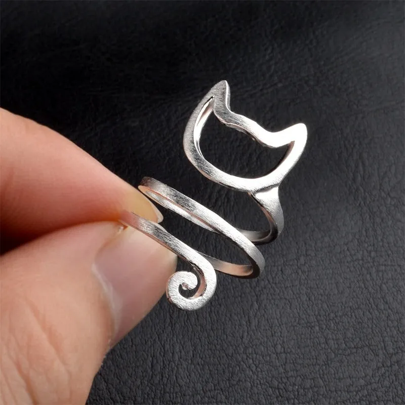 925 Sterling Silver Cat Ring Resizable