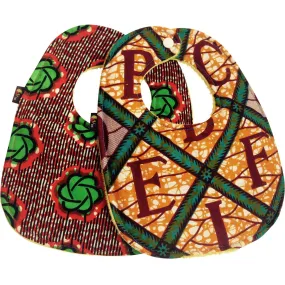 ABC Burgundy African Print Baby Bib Set