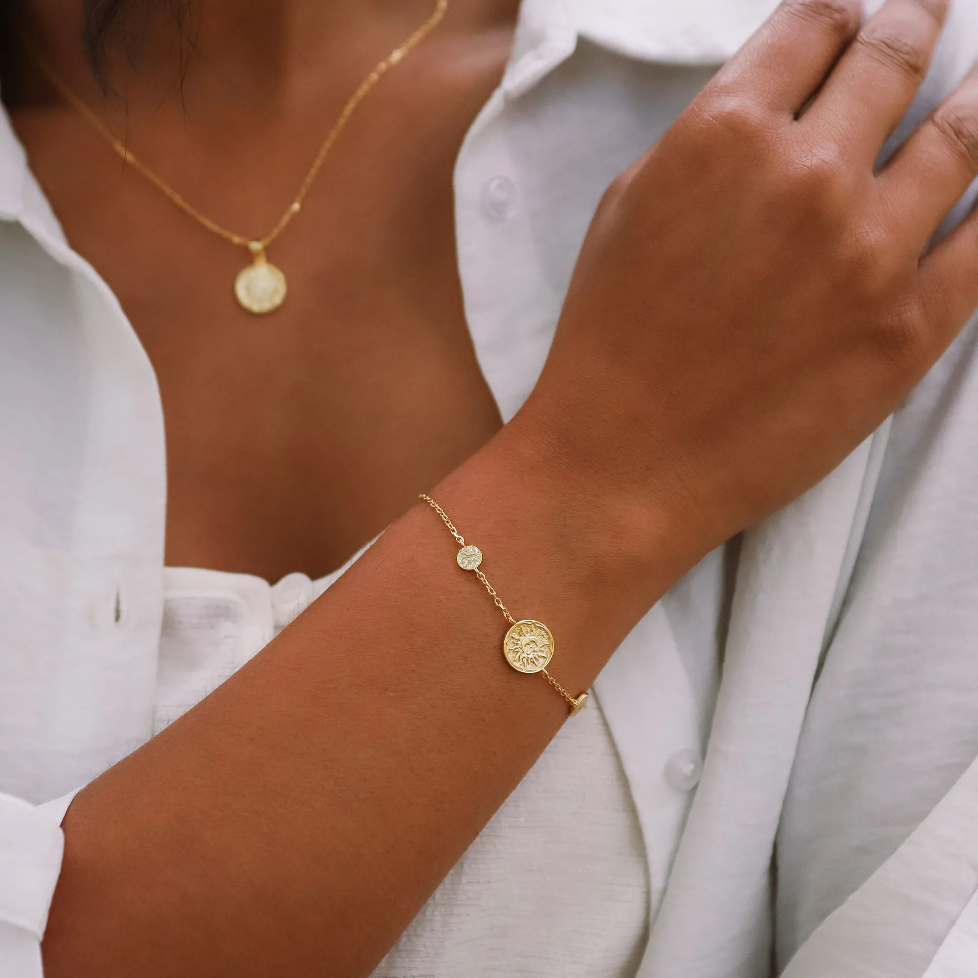 Alena Sun Coin Bracelet | 18K Gold Plated