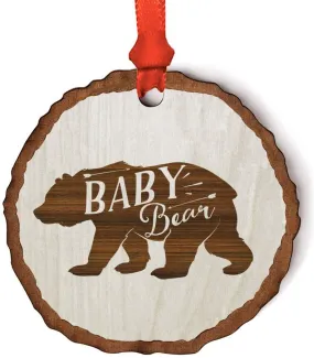 Andaz Press Real Wood Rustic Christmas Ornament, Engraved Wood Slab, Baby Bear