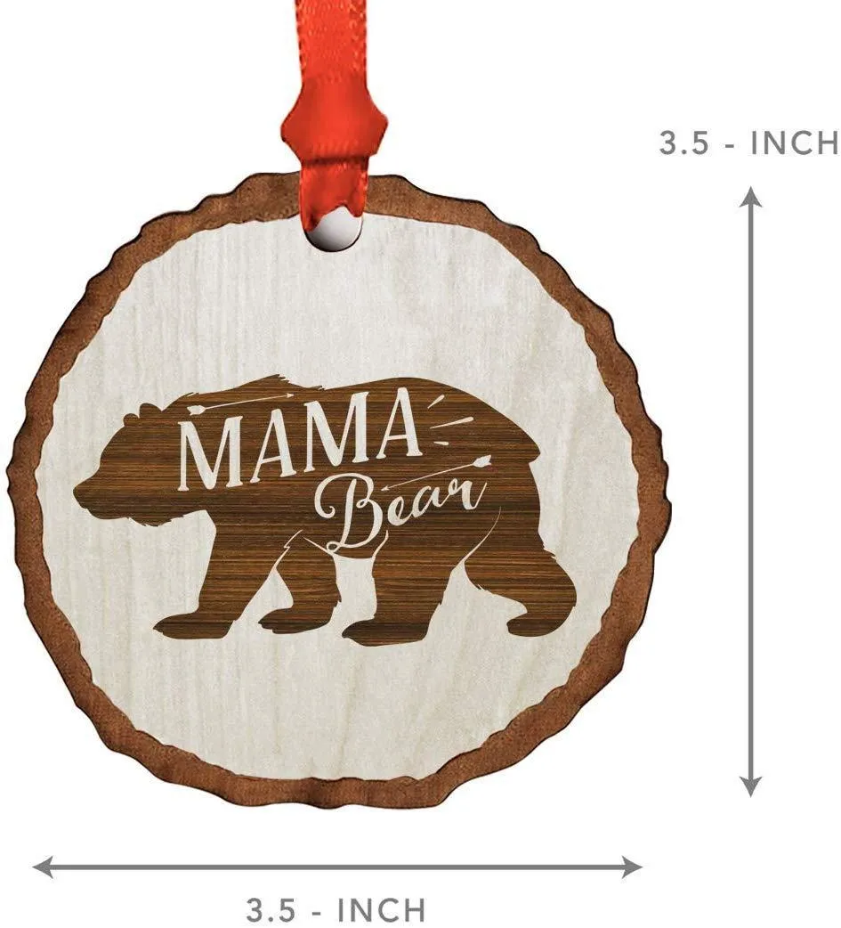 Andaz Press Real Wood Rustic Christmas Ornament, Engraved Wood Slab, Mama Bear