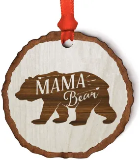 Andaz Press Real Wood Rustic Christmas Ornament, Engraved Wood Slab, Mama Bear