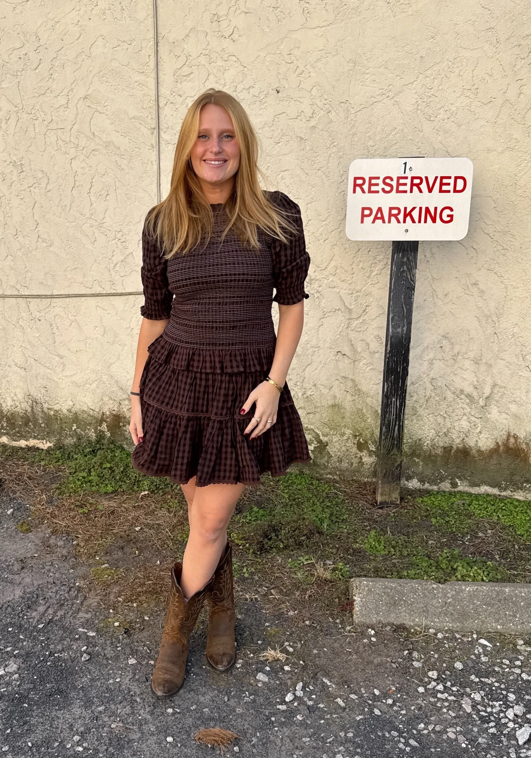 Annie Smocked Top Brown Gingham