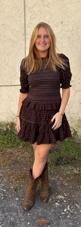 Annie Smocked Top Brown Gingham