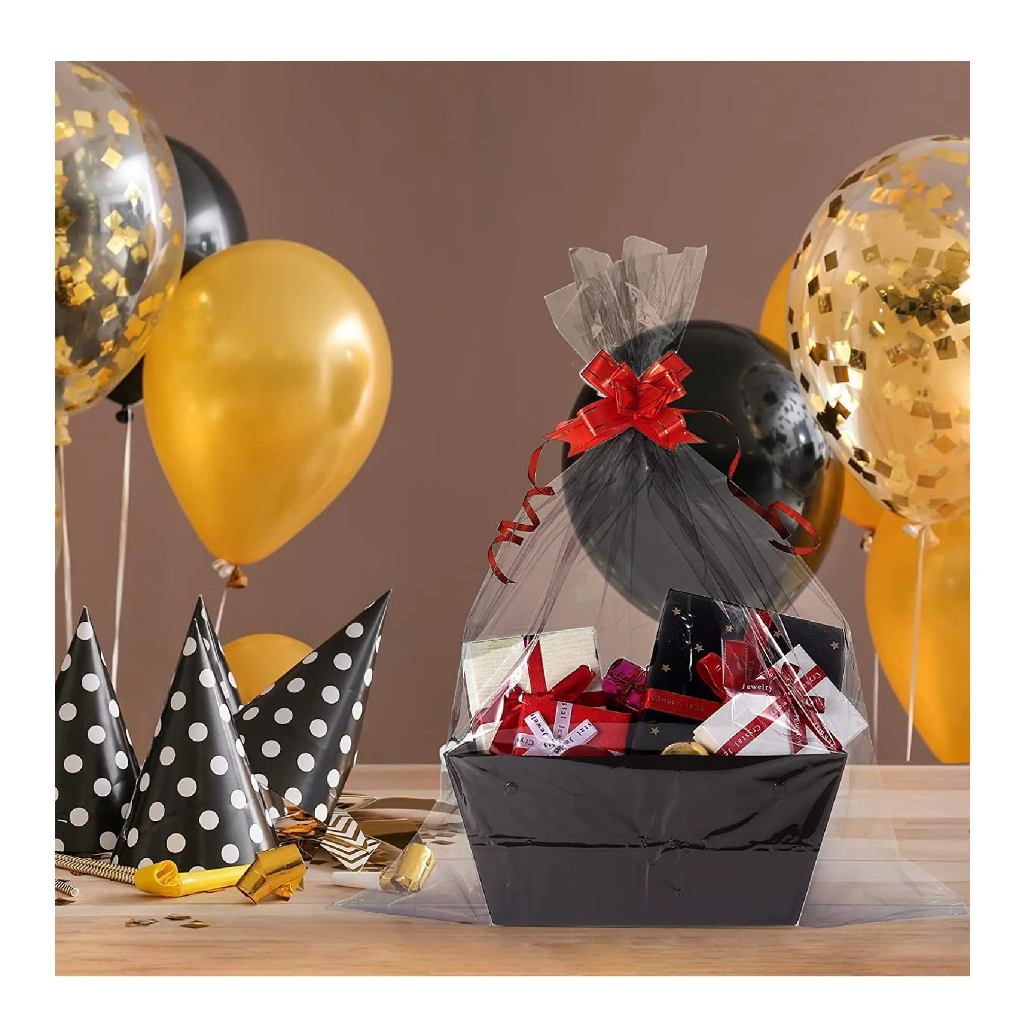 Aoibrloy Black Gift Basket Empty | 5 Pack Empty Gift Baskets with 5 Bags And 5 Bows | Qift Basket For Halloween