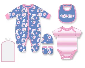 BABY GIRLS FLORAL 6 PIECE NET BAG GIFT SET (NB-6 MONTHS) R18564