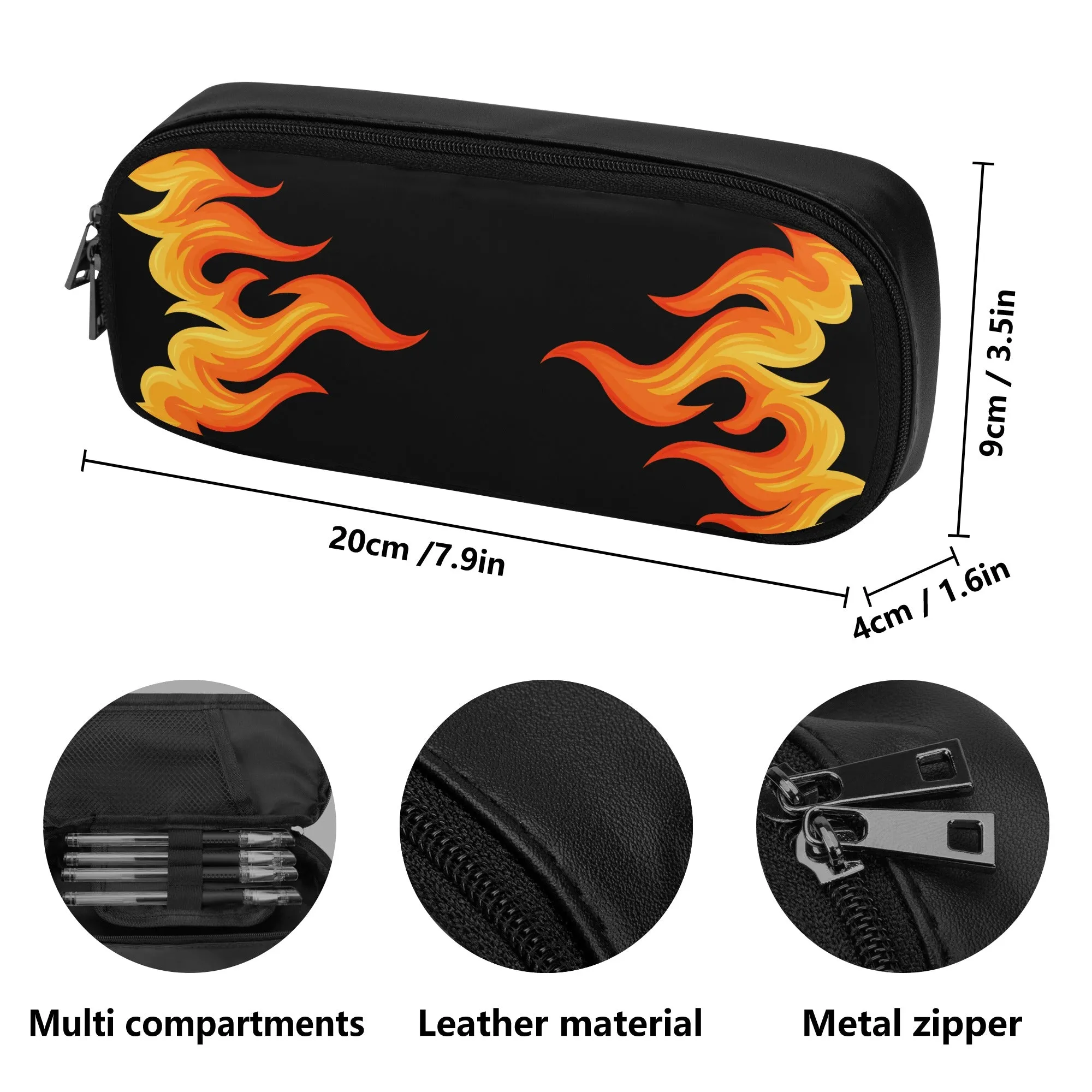 Back to School Supplies: Stylish & Fun PU Leather Pencil Case for Tweens & Teens. Anime inspired Black, Red, Orange Pencil Case