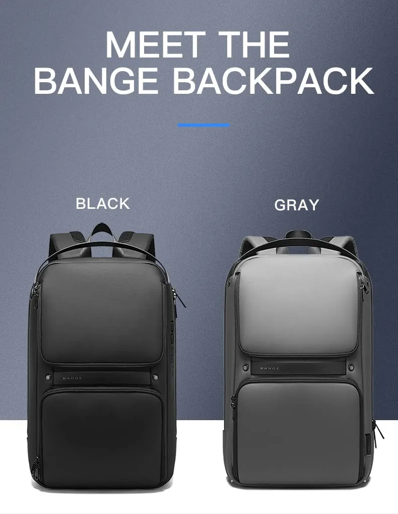 BANGE Water Resistant Anti-Theft Unisex Travel Laptop Backpack with USB Charging Port (Grey)