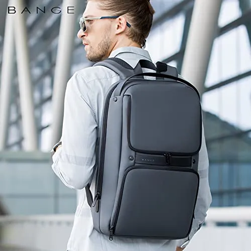 BANGE Water Resistant Anti-Theft Unisex Travel Laptop Backpack with USB Charging Port (Grey)