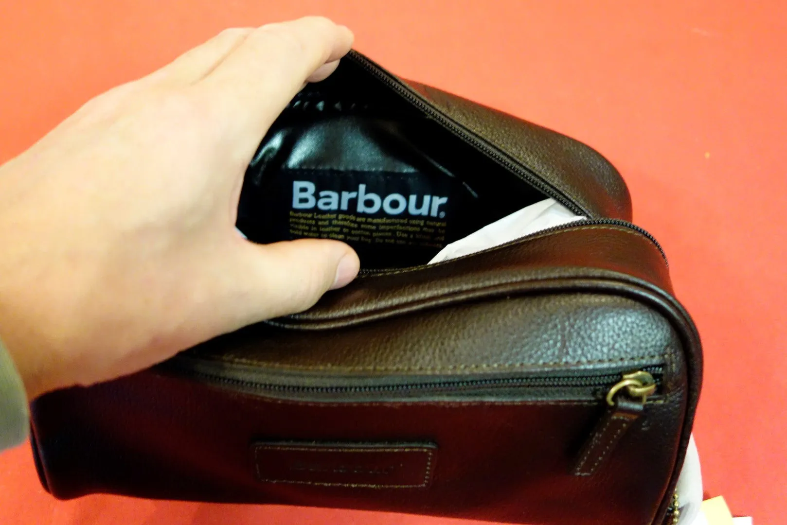 Barbour leather wash bag in Dark Brown Chocolate UBA0009BR91