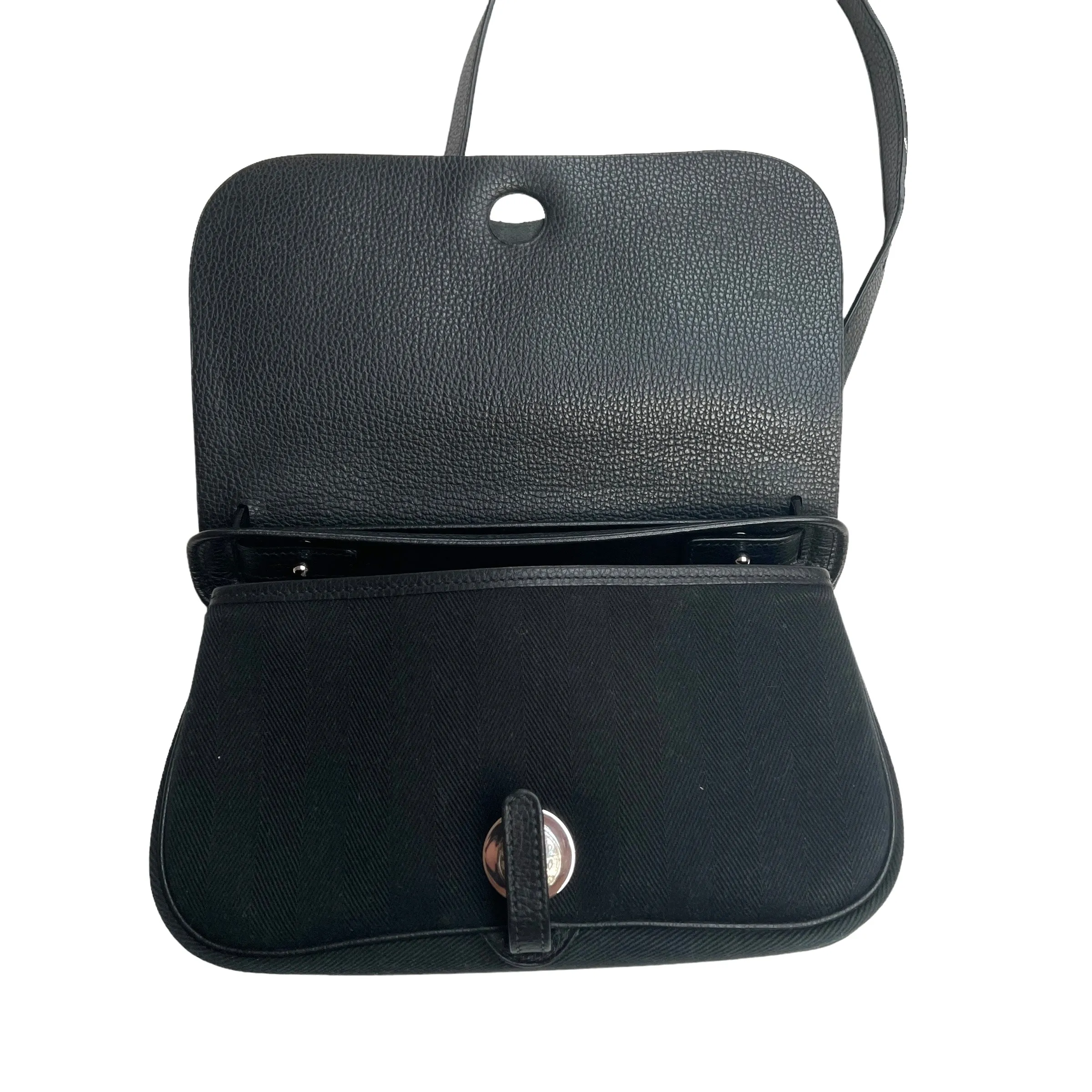 Black Leather & Fabric Shoulder Bag