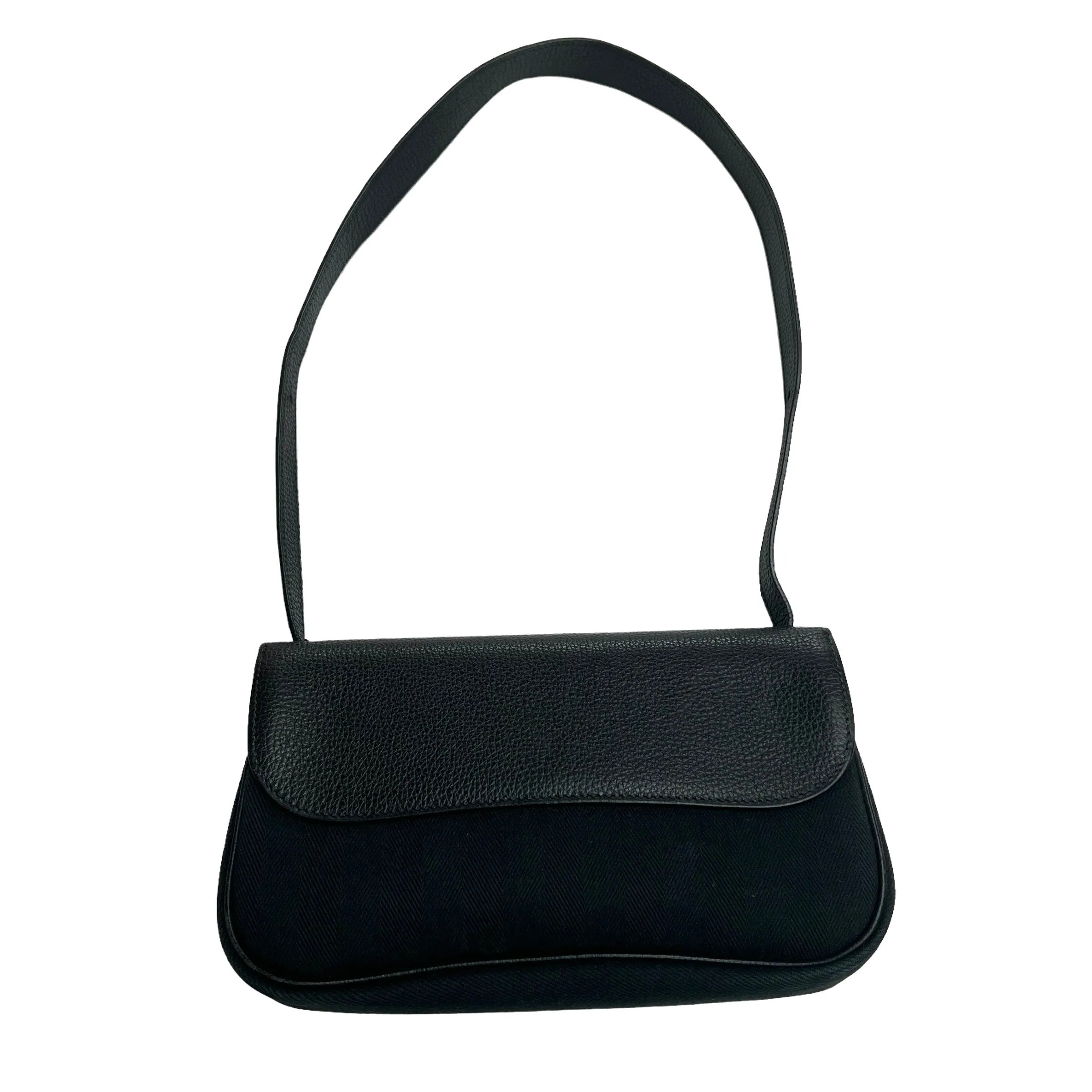 Black Leather & Fabric Shoulder Bag