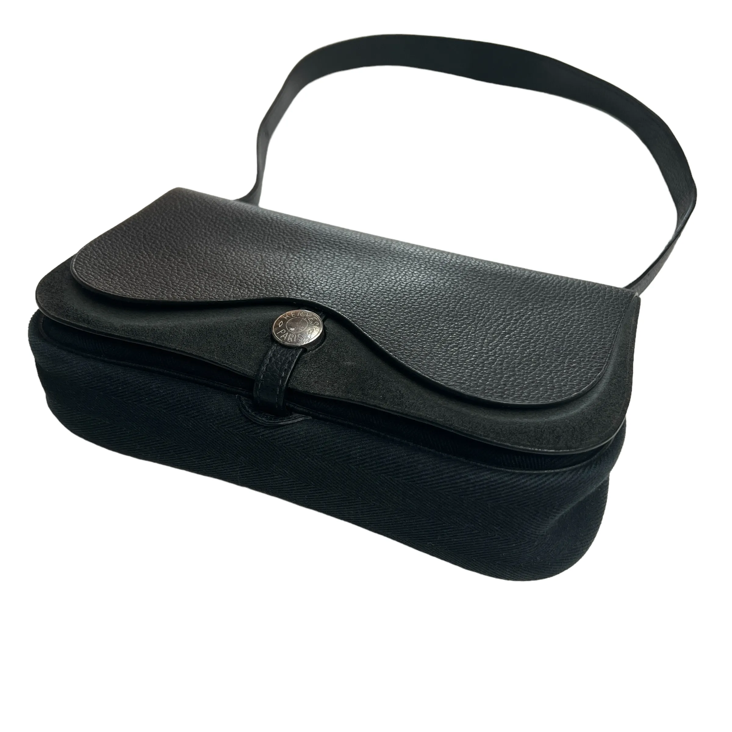 Black Leather & Fabric Shoulder Bag